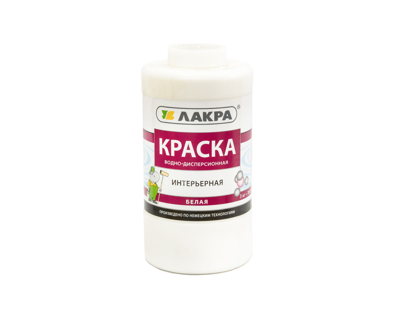Краска интерьернаявлагостойкая Лакра белая матовая (банка), 3кг