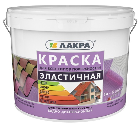 Краска эластичная для всех типов поверхностей Лакра белая матовая, 3кг