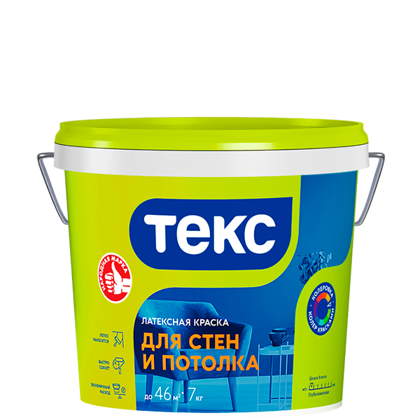 Краска латексная для стен и потолка ТЕКС белая глубокоматовая, 3кг