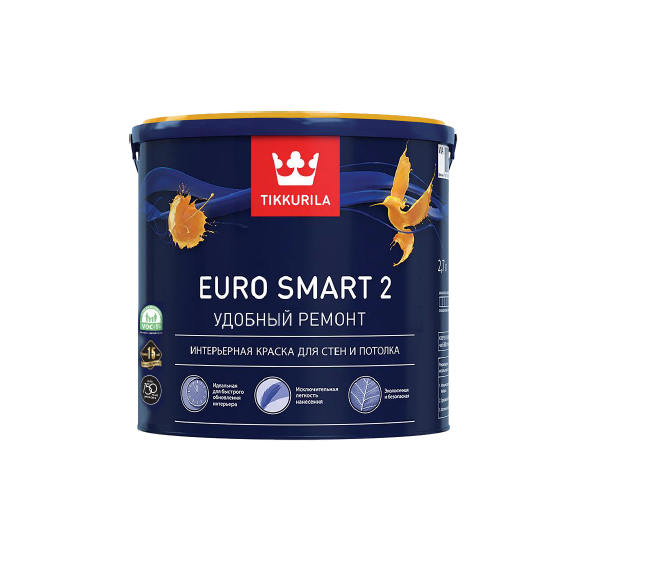 Краска интерьерная Tikkurila EURO SMART 2 Новая формула глубокоматовая, база A, 2,7л
