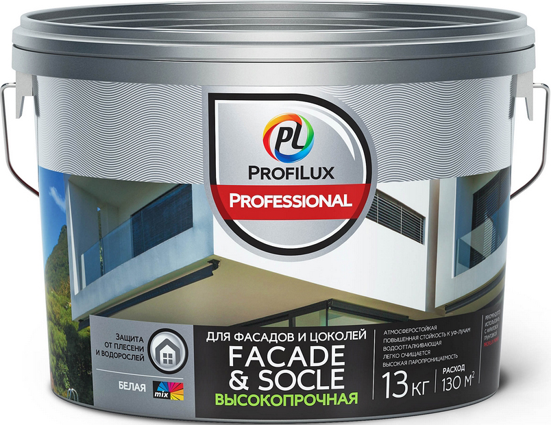 Краска ВД фасадная акриловая Profilux Professional FACADE & SOCLE база 1, 2,5кг